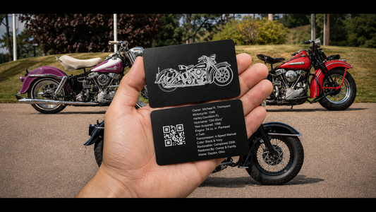 Turn Any Motorcycle Into a Personalized Engraved Metal Info Card