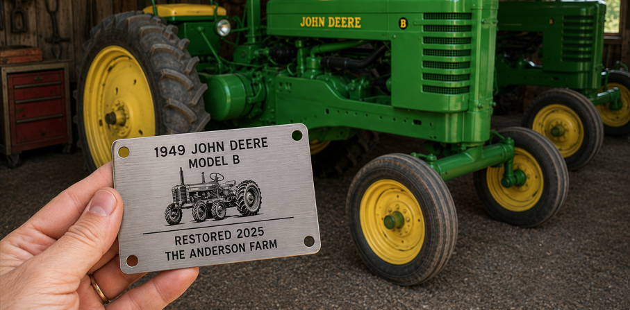 Custom Engraved Stainless Steel Plates for Tractor Restoration Projects | 84 mm × 53 mm