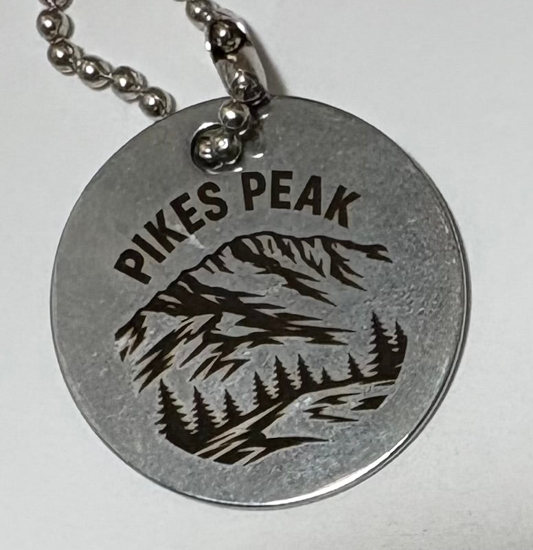 Pikes Peak Stainless Steel Round Tag – 30mm Mountain Summit Keepsake